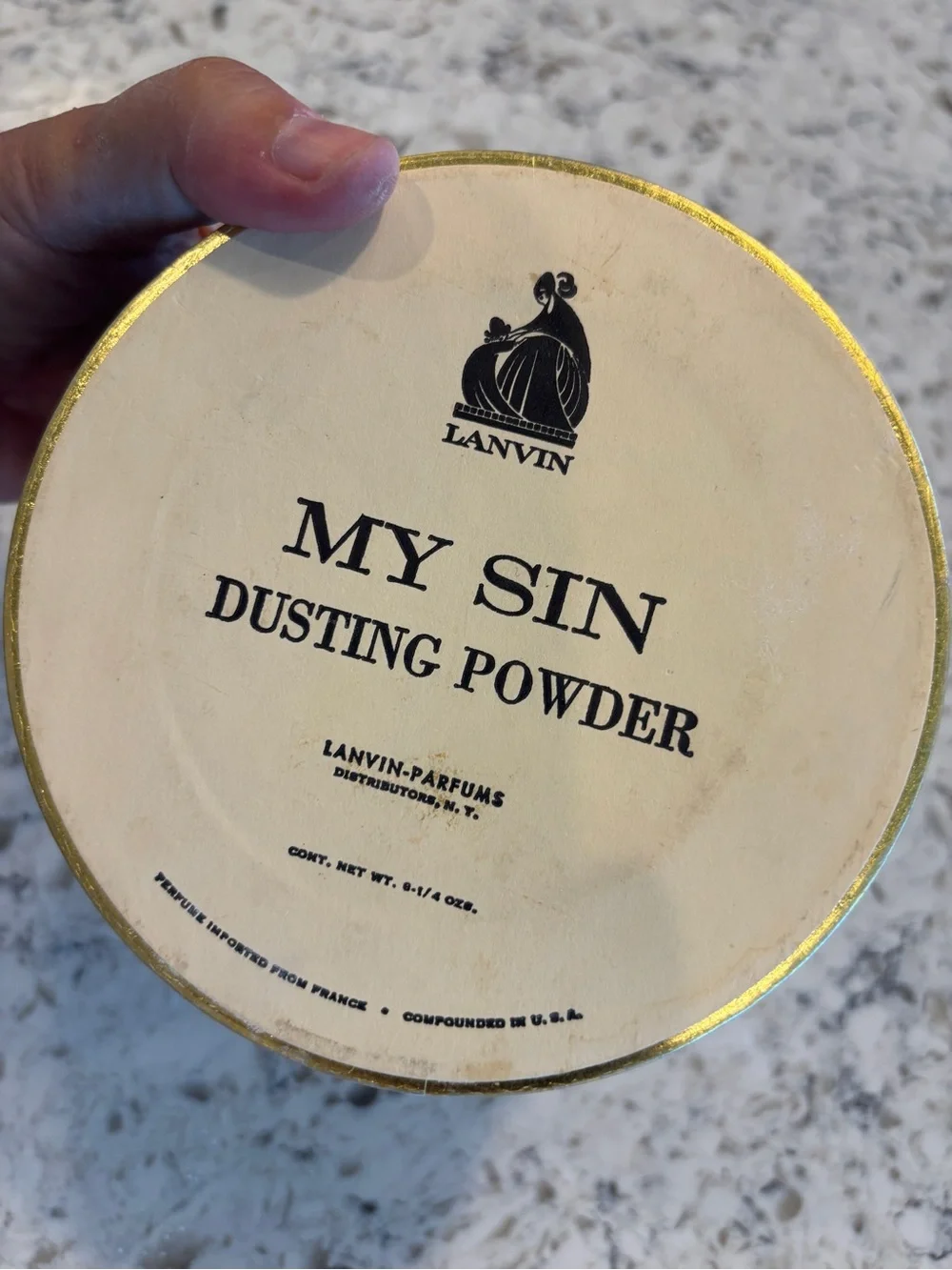 Lanvin My Sin Dusting Powder Black Round Container 9 oz Puff Parfums Vintage